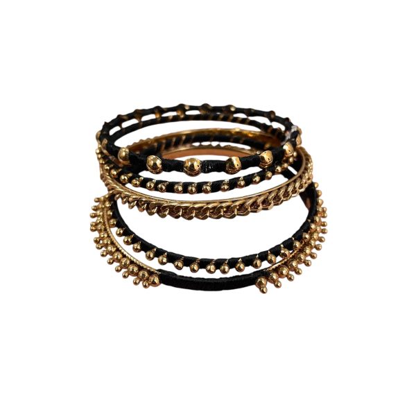 Bracelet Set By Cme In Black & Gold, Size:05 Piece Set Online Sale