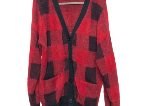 Sweater Cardigan By Cyrus Knits In Black & Red, Size:L Hot on Sale