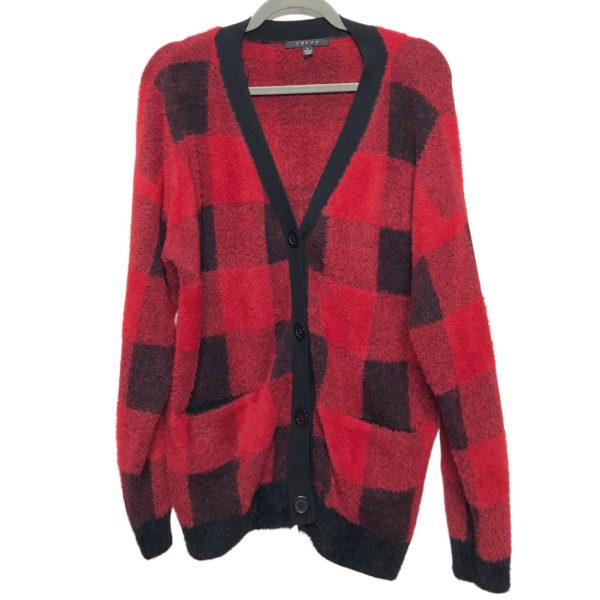 Sweater Cardigan By Cyrus Knits In Black & Red, Size:L Hot on Sale