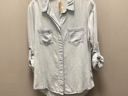 Blouse Long Sleeve By Liverpool In Blue Denim, Size: Xs on Sale