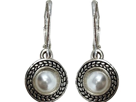 Silvertone and White Pearl Drop Leverback Earrings By Napier Online Sale